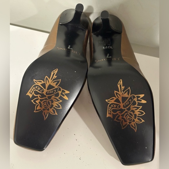 J. Renee Gold Bronze High Heel. Square Jewel Square Toe Vintage Look Sz 7. - Picture 6 of 16